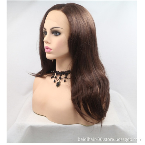 Medium Length Brown Color Wig Lace Front Synthetic Hair